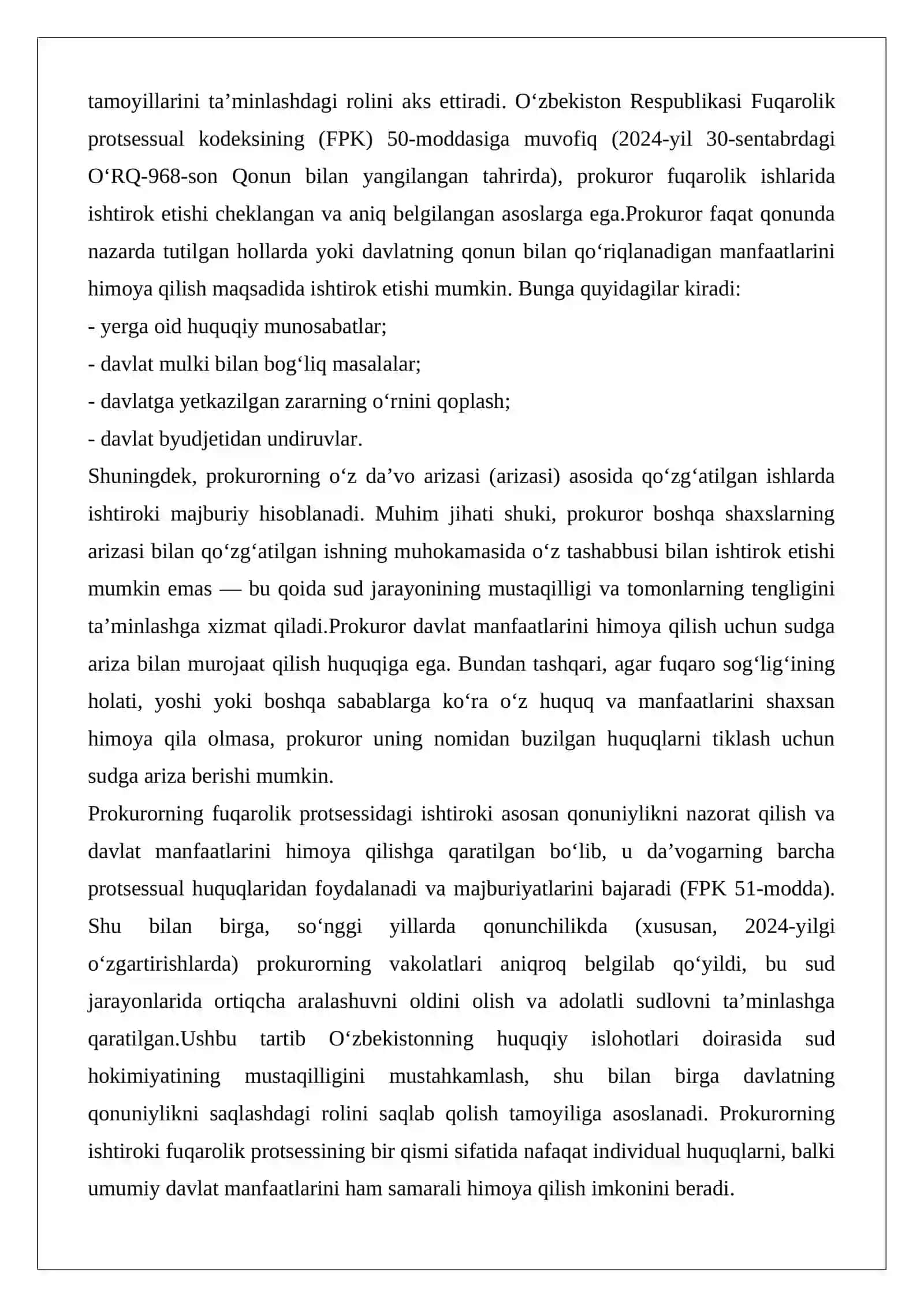Fuqarolik protsessida prokuror ishtiroki 2
