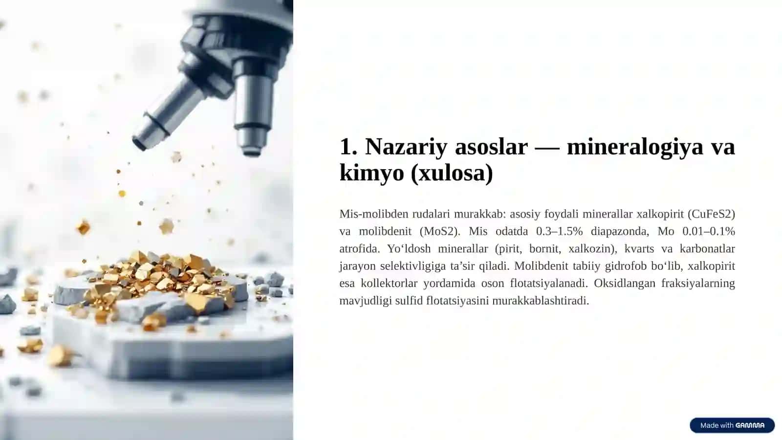 MBF 1 Mis-molibden rudalarini flotatsiya usuli dasturi 2