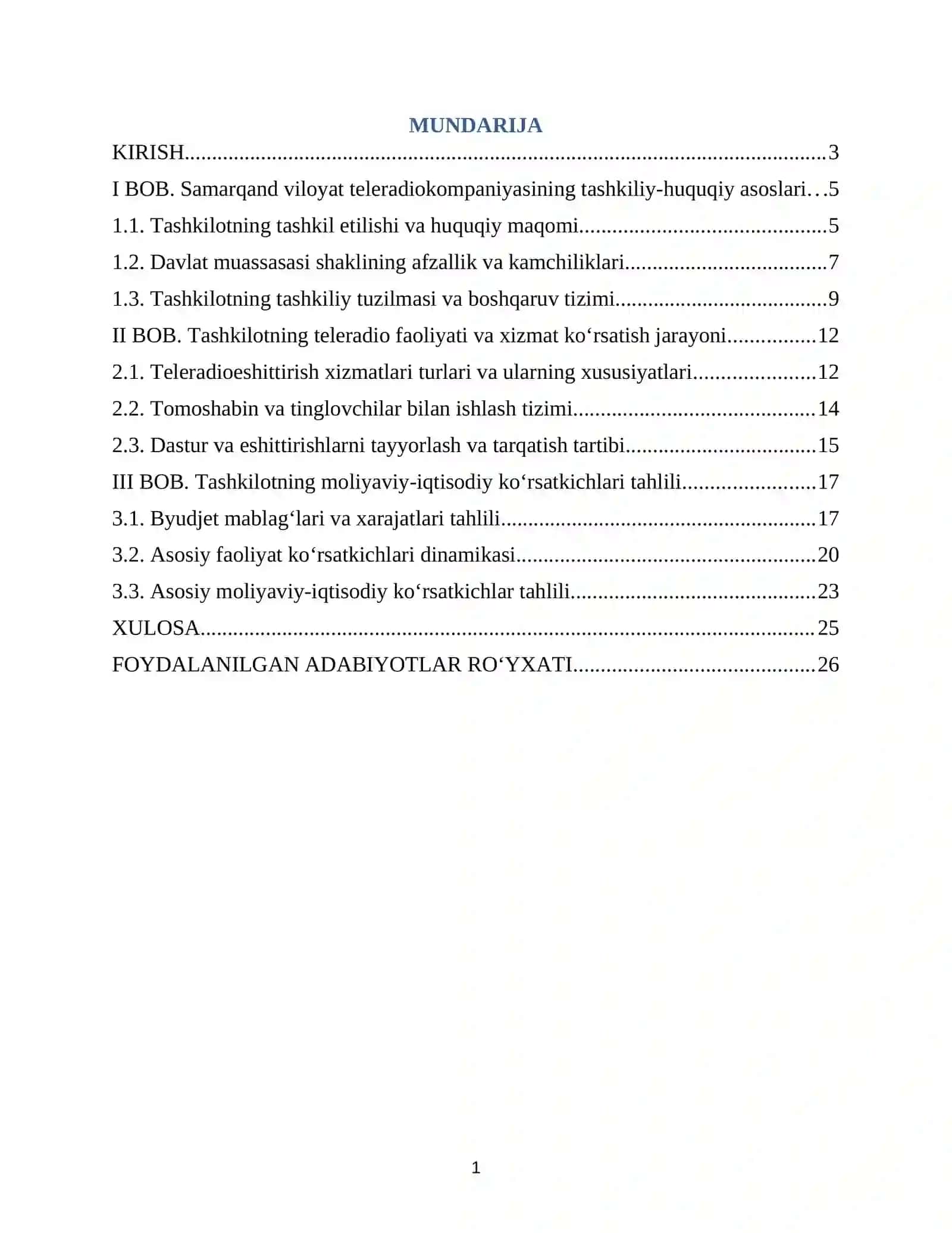 "TELERADIOKOMPANIYA" BOʻYICHA BITIRUV OLDI AMALIYOT HISOBOTI 2
