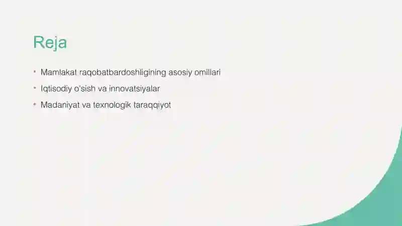 Mamlakat raqobatbardoshligining asosiy omillari 2