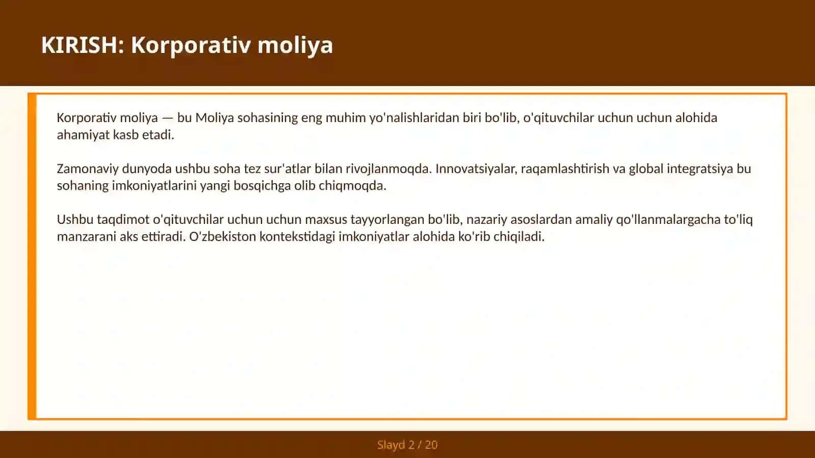 Korporativ moliya 2