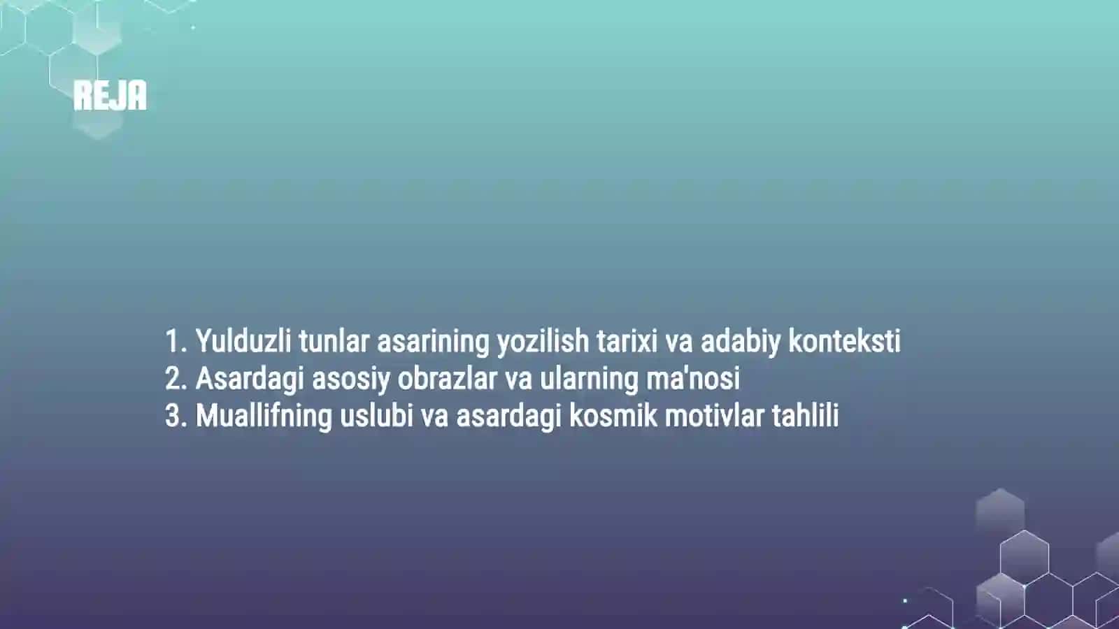 Yulduzli tunlar asariga tarif 2
