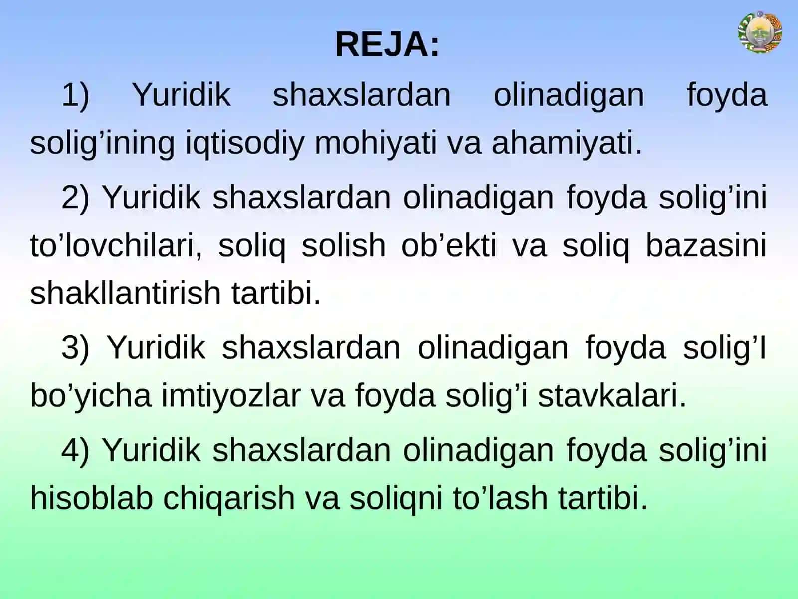 Yuridik shaxslardan olinadigan foyda solig‘i 2