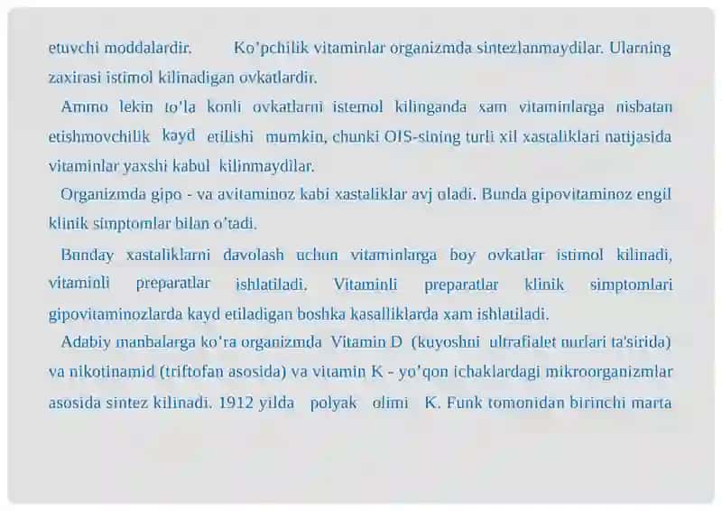 VITAMINLAR VA KOFERMENTLAR FARMAKOLOGIYASI 2