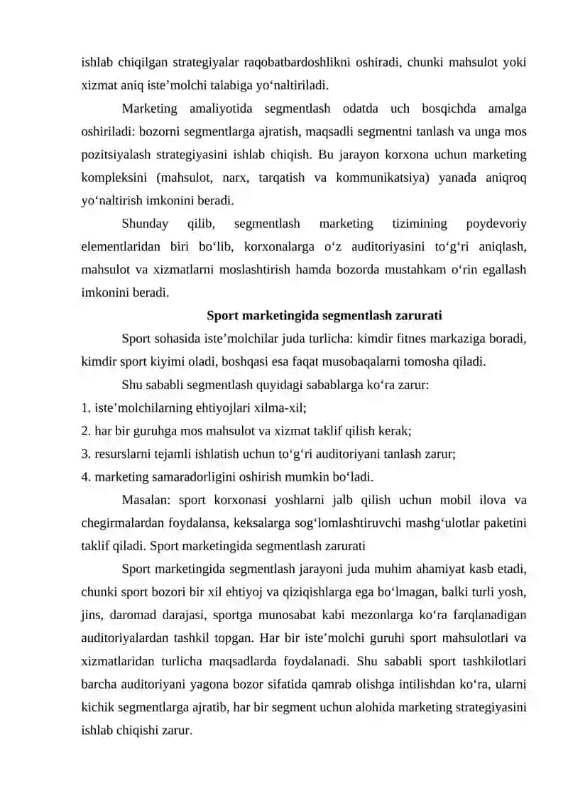 Jismoniy tarbiya va sport marketingida bozorni segmentlash 2