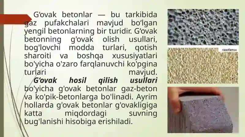 Avtoklav g‘ovak beton turlari 2