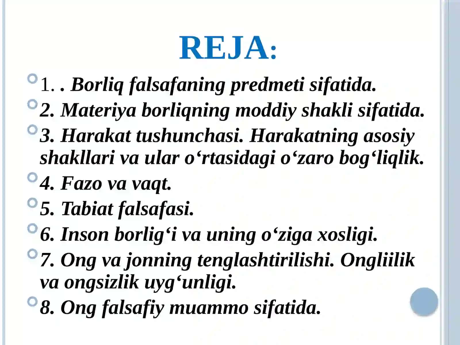 BORLIQ FALSAFASI (ONTOLOGIYA) 2