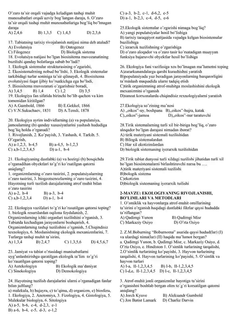 11 sinf biologiya test 2