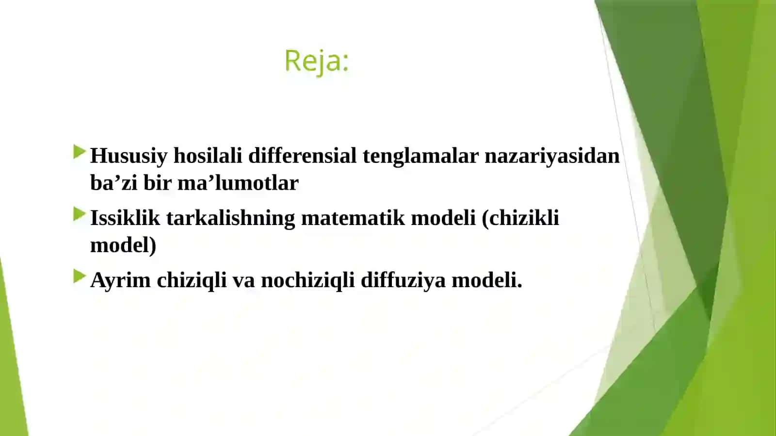 Issiqlik tarqalishining chiziqli va nochiziqli matematik modeli 2