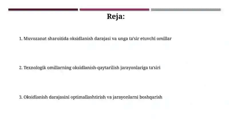 Muvozanat sharoitida oksidlanish darajasi 2