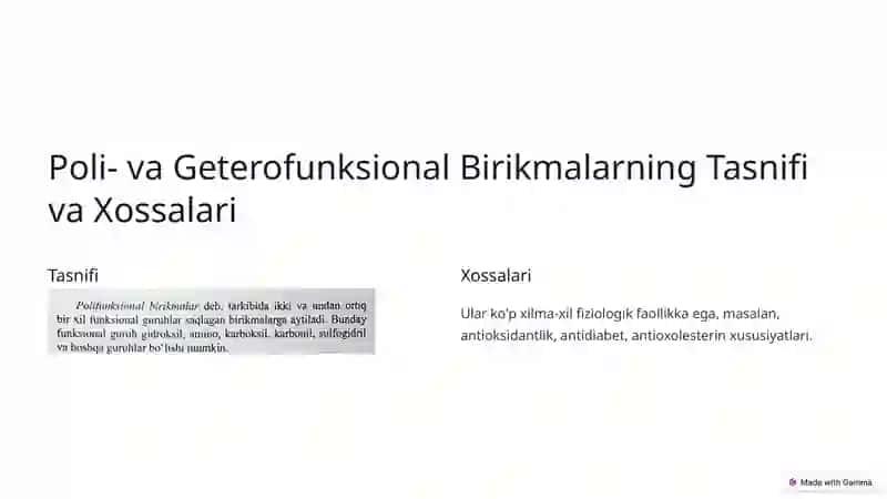 Poli- va Geterofunksional Birikmalar: Metabolitlar va Dorivor Moddalar 2