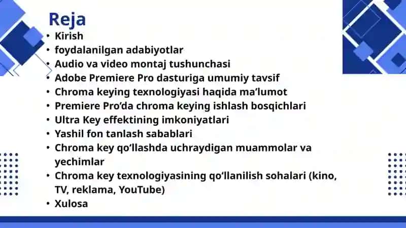 Adobe Premiere Pro dasturi. Dasturda chroma keying bilan ishlash. 2