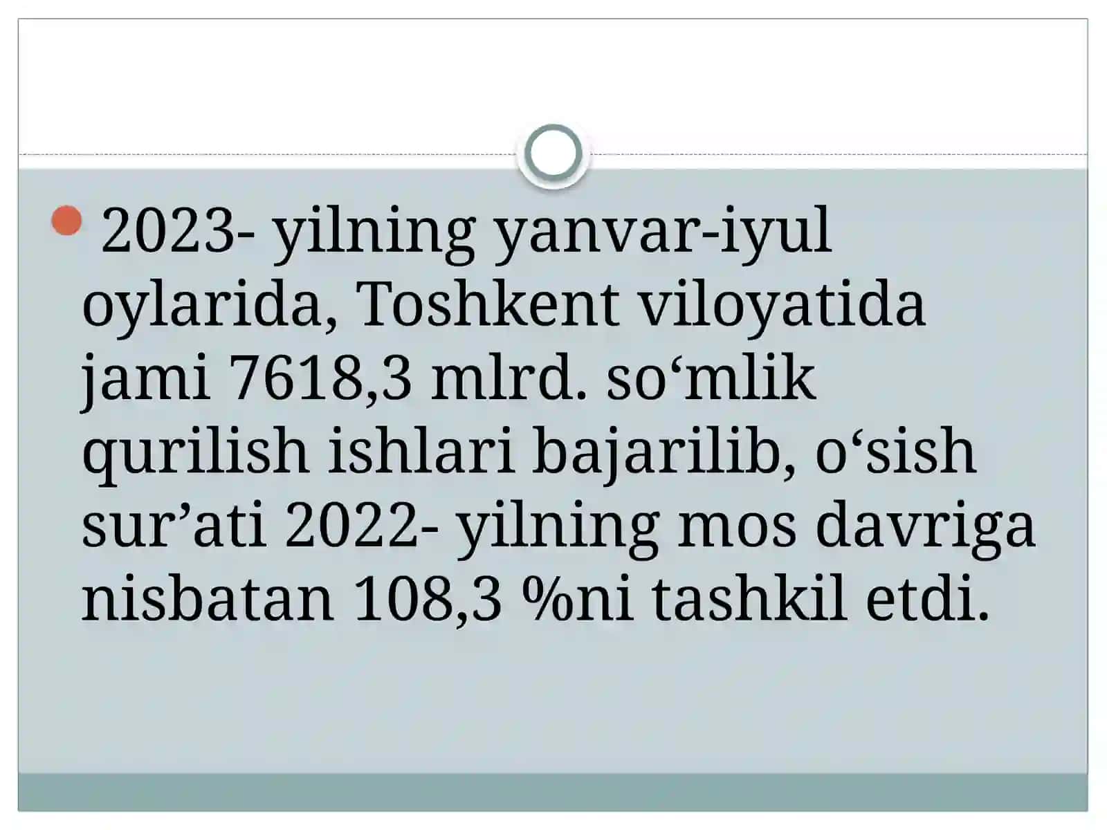 Toshkent viloyatining qurilish soxasidagi tutgan o’rni 2