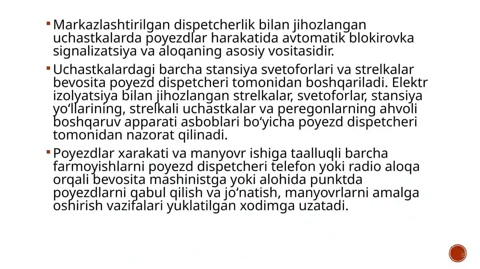 TEMIR YO‘L UCHASTKALARI VA YO‘NALISHLARI ISHINI BOSHQARISH TEXNOLOGIYASI 2