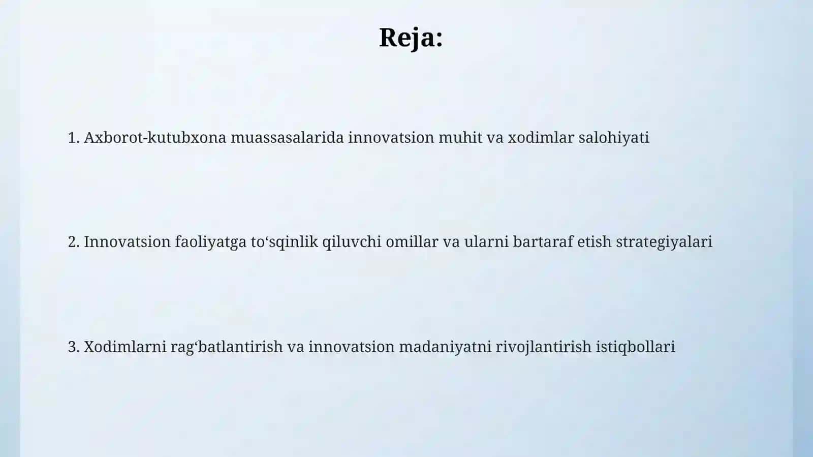 Kutubxona -axborot muassasa xodimlarini innovatsion ishlarga jalb etish masalalari 2