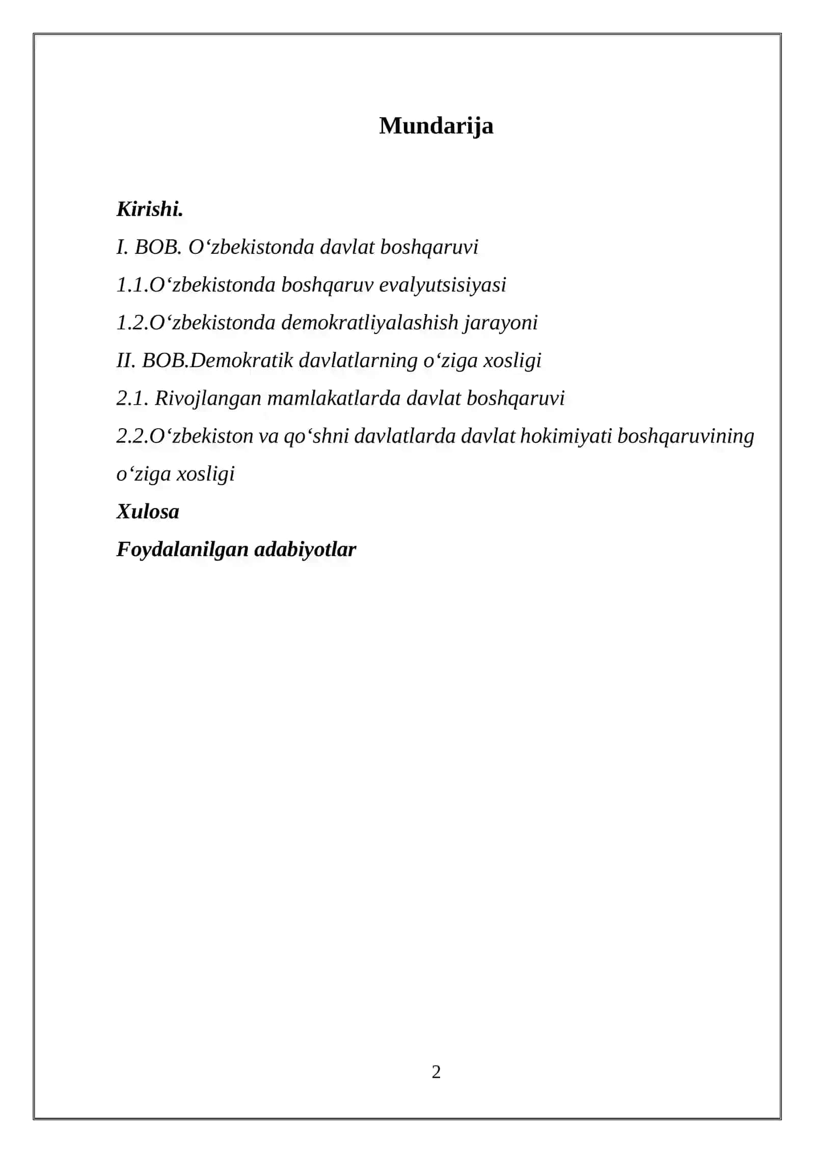 O‘ZBEKISTONDA DAVLAT HOKIMIYATI VA BOSHQARUVNI DEMOKRATIYALASHTIRISH JARAYONLARINING O‘ZIGA XOSLIGI 2