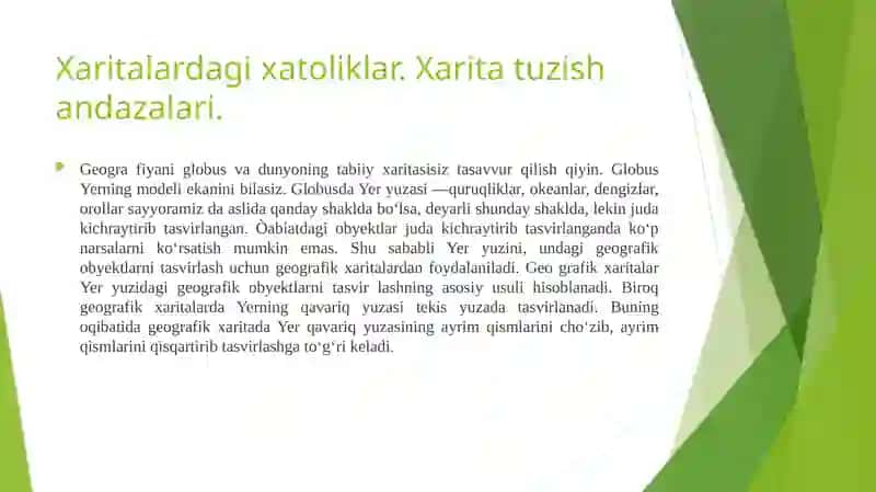 Geografik Xaritalar. Xarita Andaazalari (Proyeksiyalari) Haqida Tushuncha 2