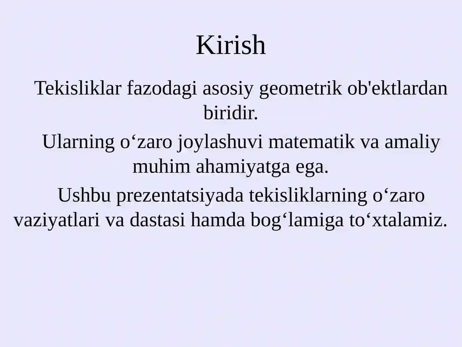Tekisliklarning o'zarovaziyati 2