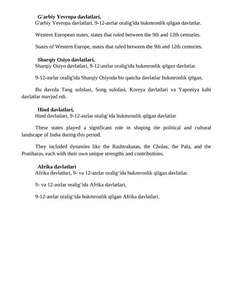 9-12 Asrlarda Hukumronlik Qilgan Davlatlar 2