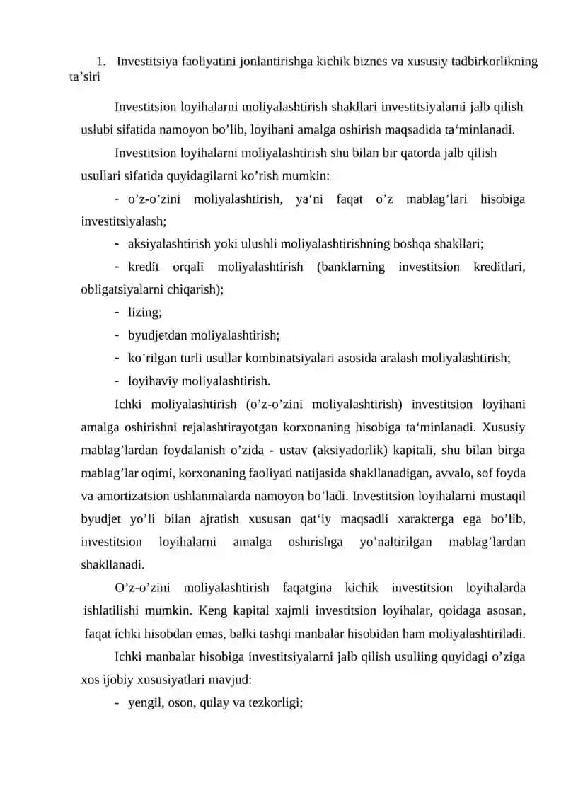 INVESTITSIYA FAOLIYATINI JONLANTIRISHGA KICHIK BIZNES VA XUSUSIY TADBIRKORLIKNING TA’SIRI 2