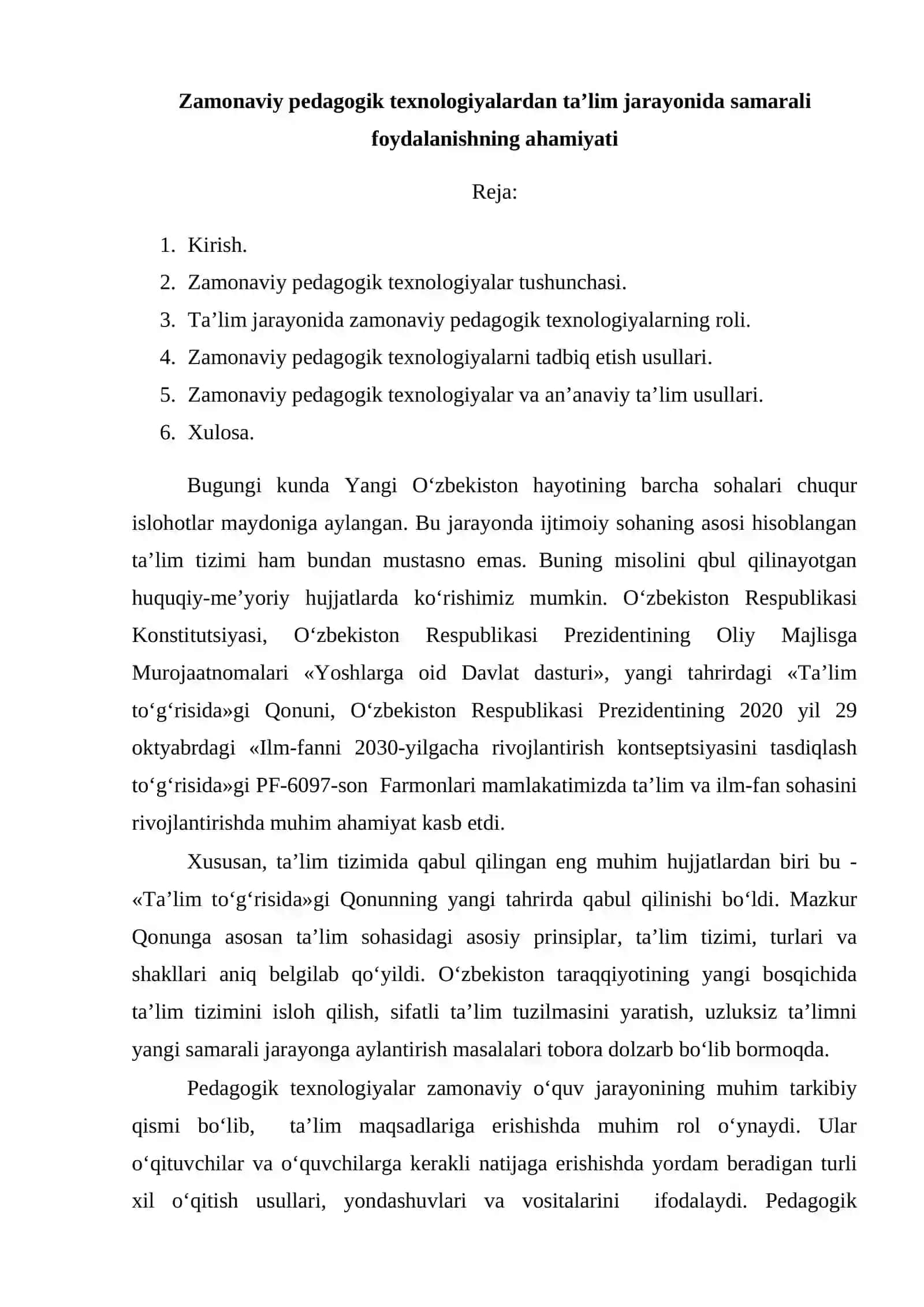 “Zamonaviy pedagogik texnologiyalardan ta’lim jarayonida samarali foydalanishning ahamiyati” 2