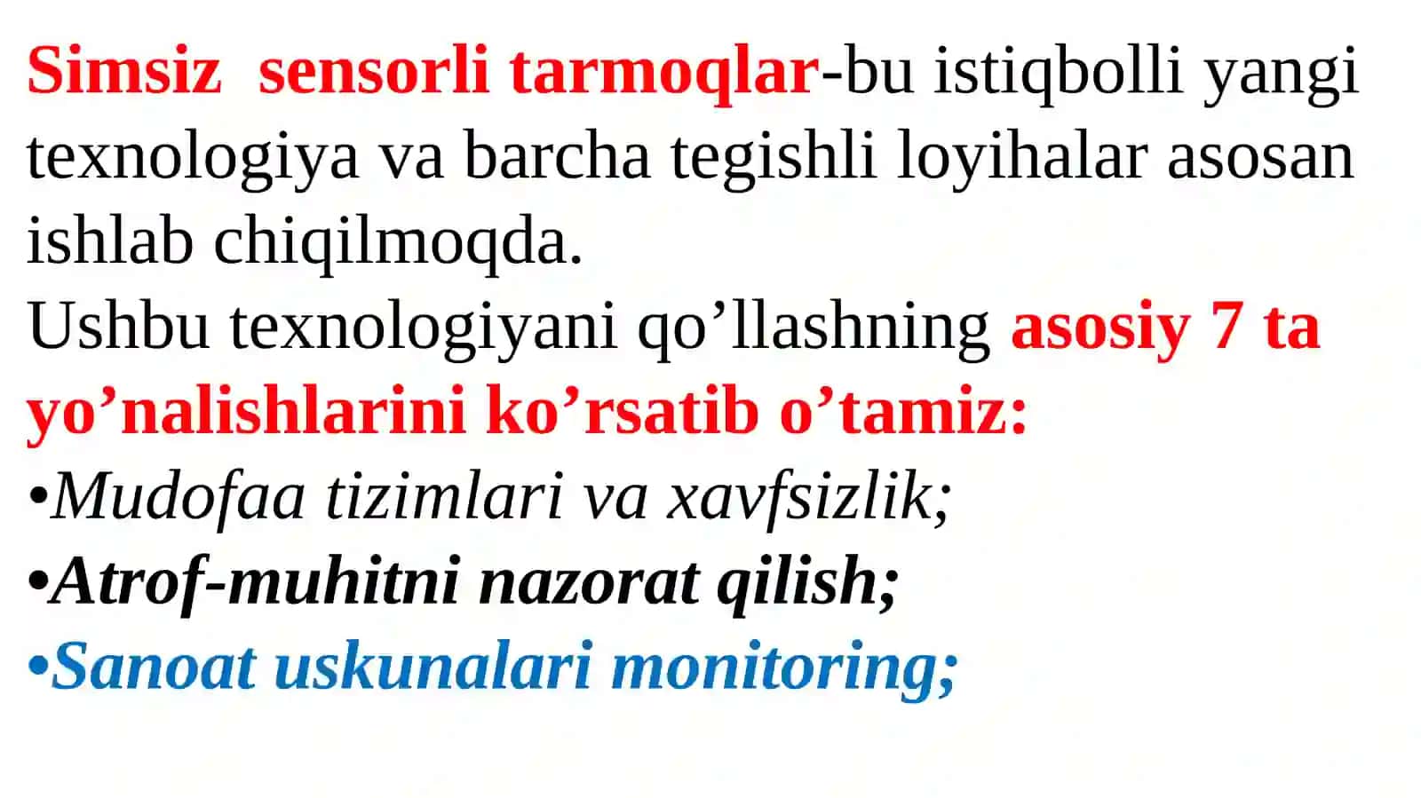 Simsizsensor tarmoqlarining imkoniyatlari 2