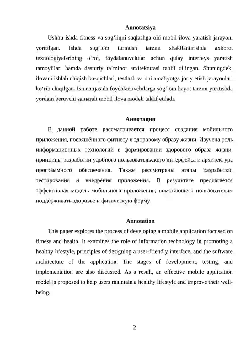 Fitness va sog'liqni saqlash ilovasi yaratish. 2