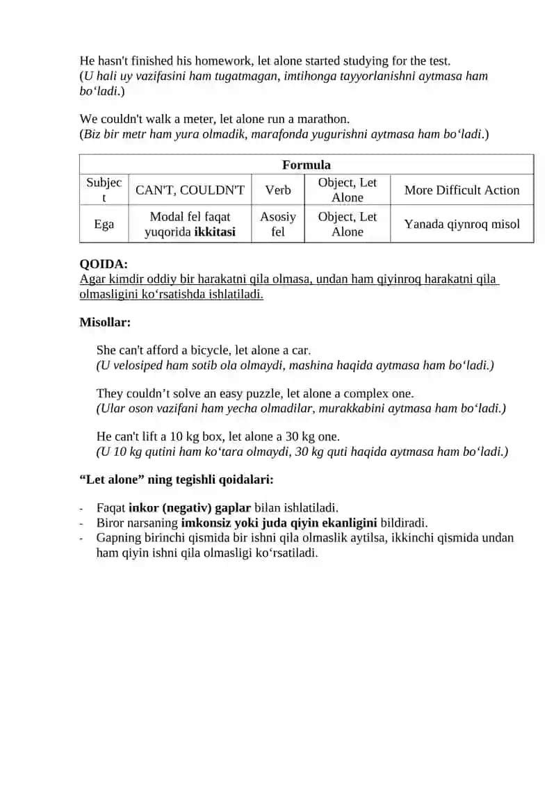 Speaking uchun (Let alone) structurasi B2-C1-C2 2