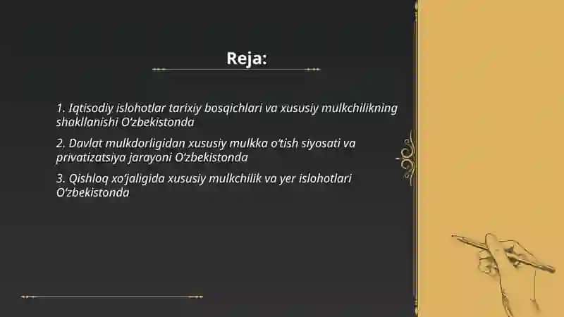 Iqtisodiy islohotlar tarixiy bosqichlari va xususiy mulkchilikning shakllanishi Oʻzbekistonda 2