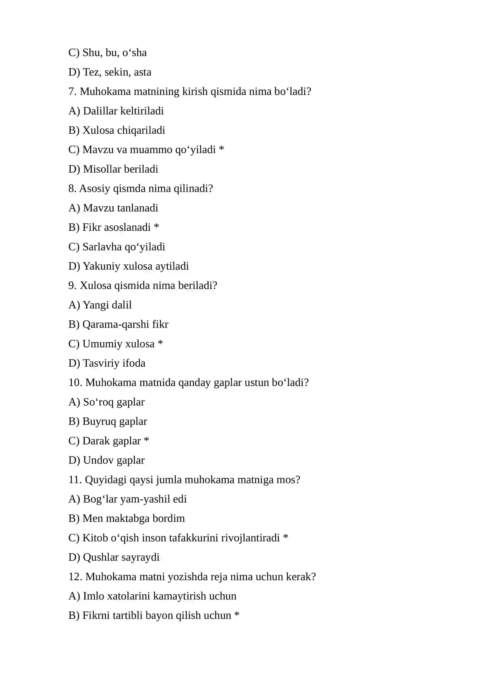 Ona tili ta’limda muhokama matn yozish usullari test 20 ta 2