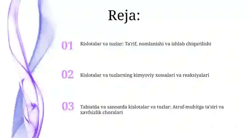 Kislota va tuzlar ularning tabiatda tarqalishi nomlanishi olinishi va kimyoviy hosslari 2