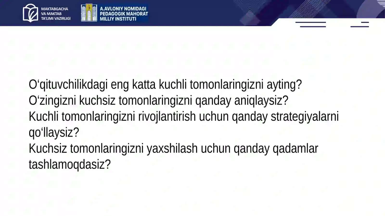 O‘z faoliyatini tahlil qilish va baholash – kasbiy rivojlanish asosi 2