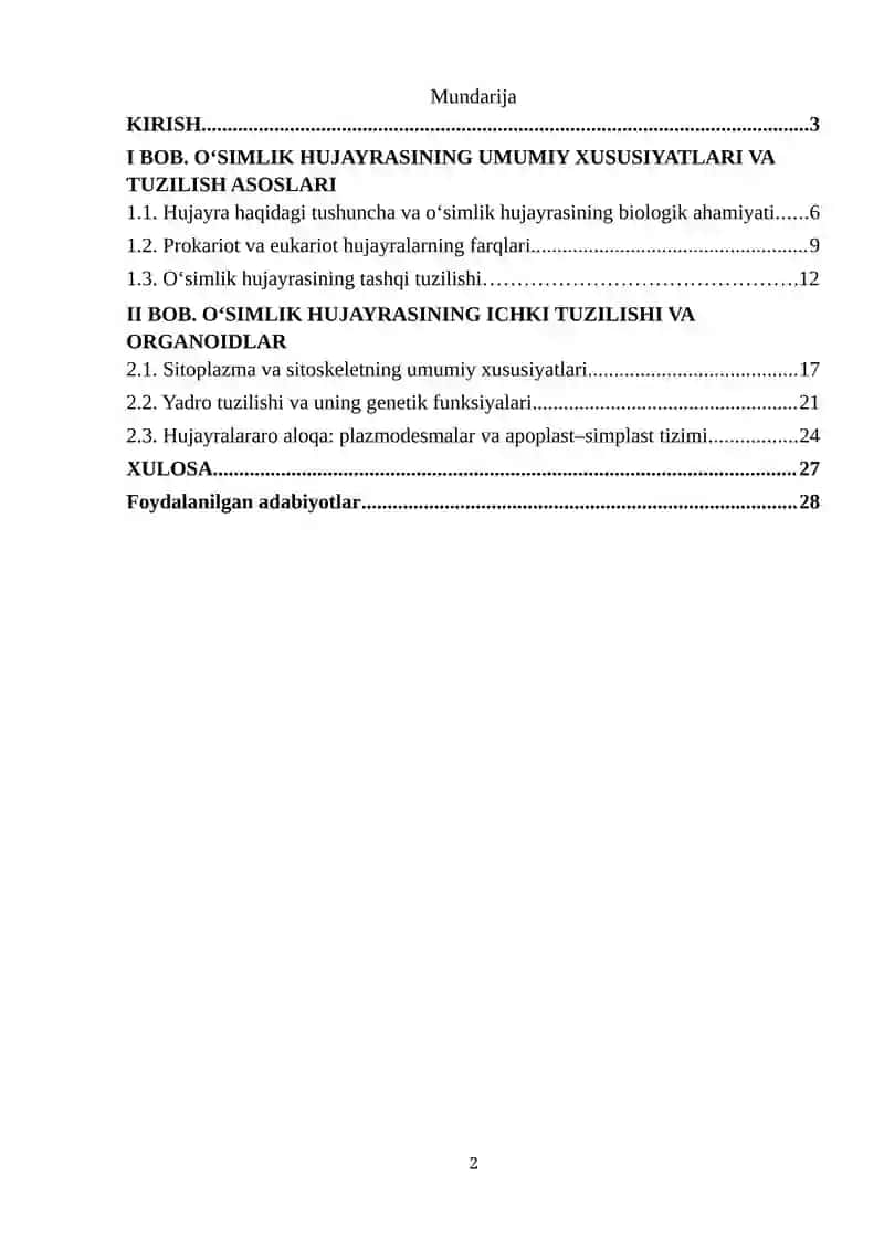 O'simlik Hujayrasining Tuzilishi 2