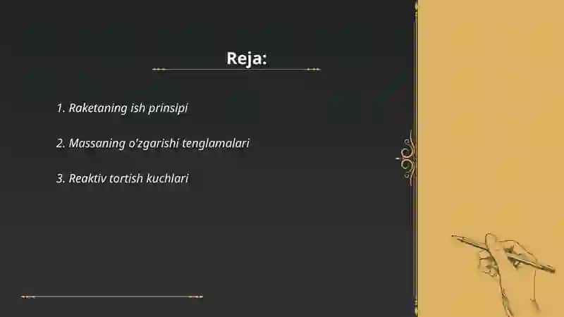 O'zgaruvchan massali jismlarning harakati. Reaktiv harakat 2