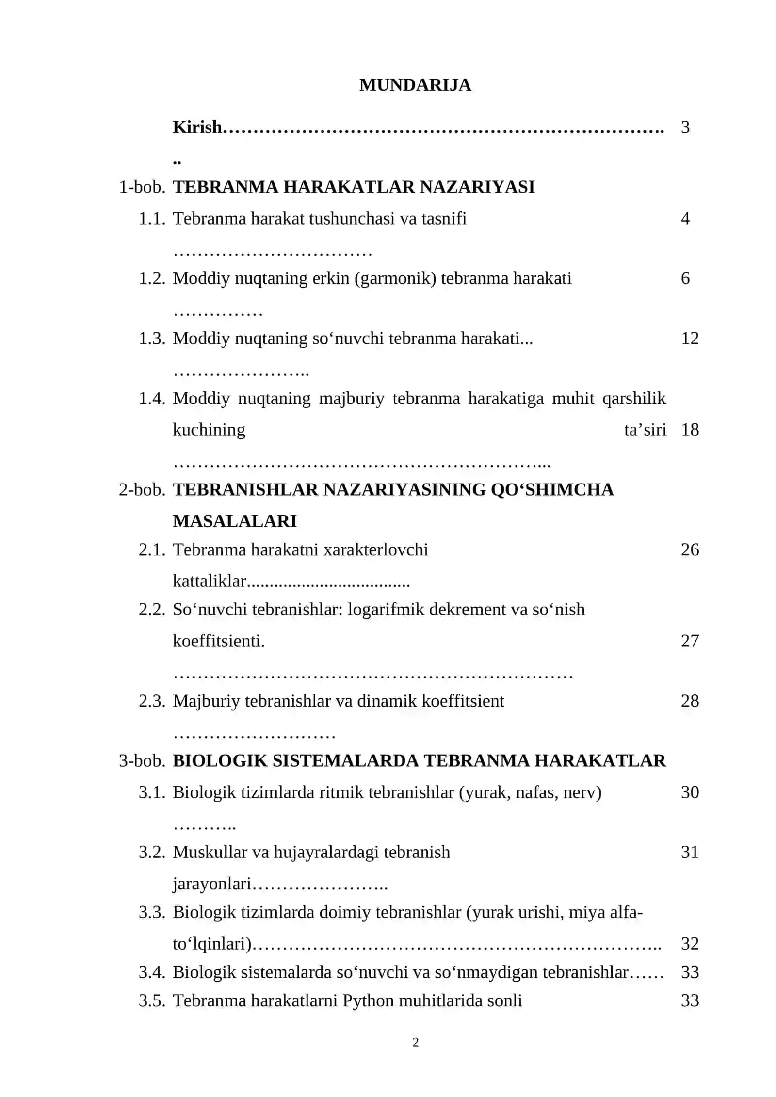 Fizikaviy va biologik sistemalarda tebranma harakatni o‘rganish. So‘nuvchi va so‘nmaydigan tebranma harakatlar 2