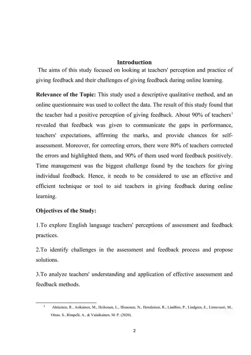 Teacher’s perception of assessment and feedback practices in English language classroom 2