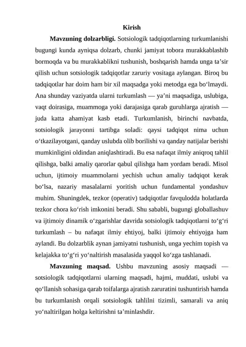 Sotsiologik tadqiqotlarning turkumlanishi 2