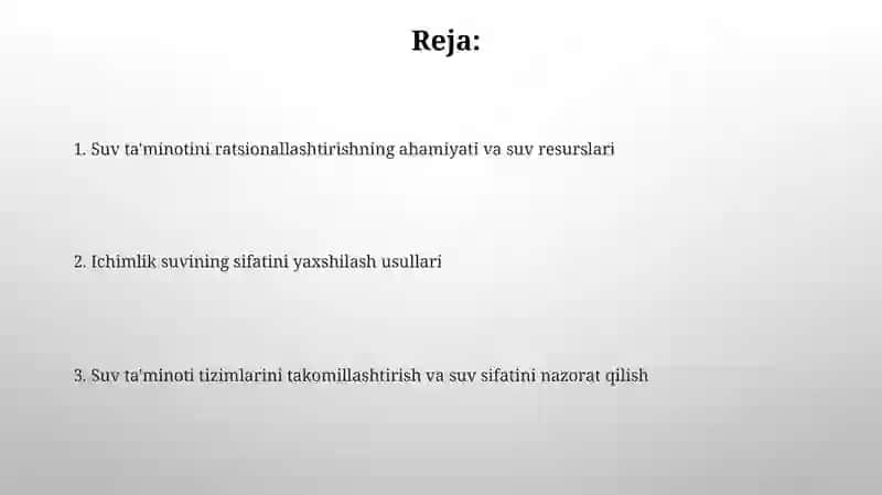 Suv ta'minotini ratsionallashtirishning ahamiyati va suv resurslari 2