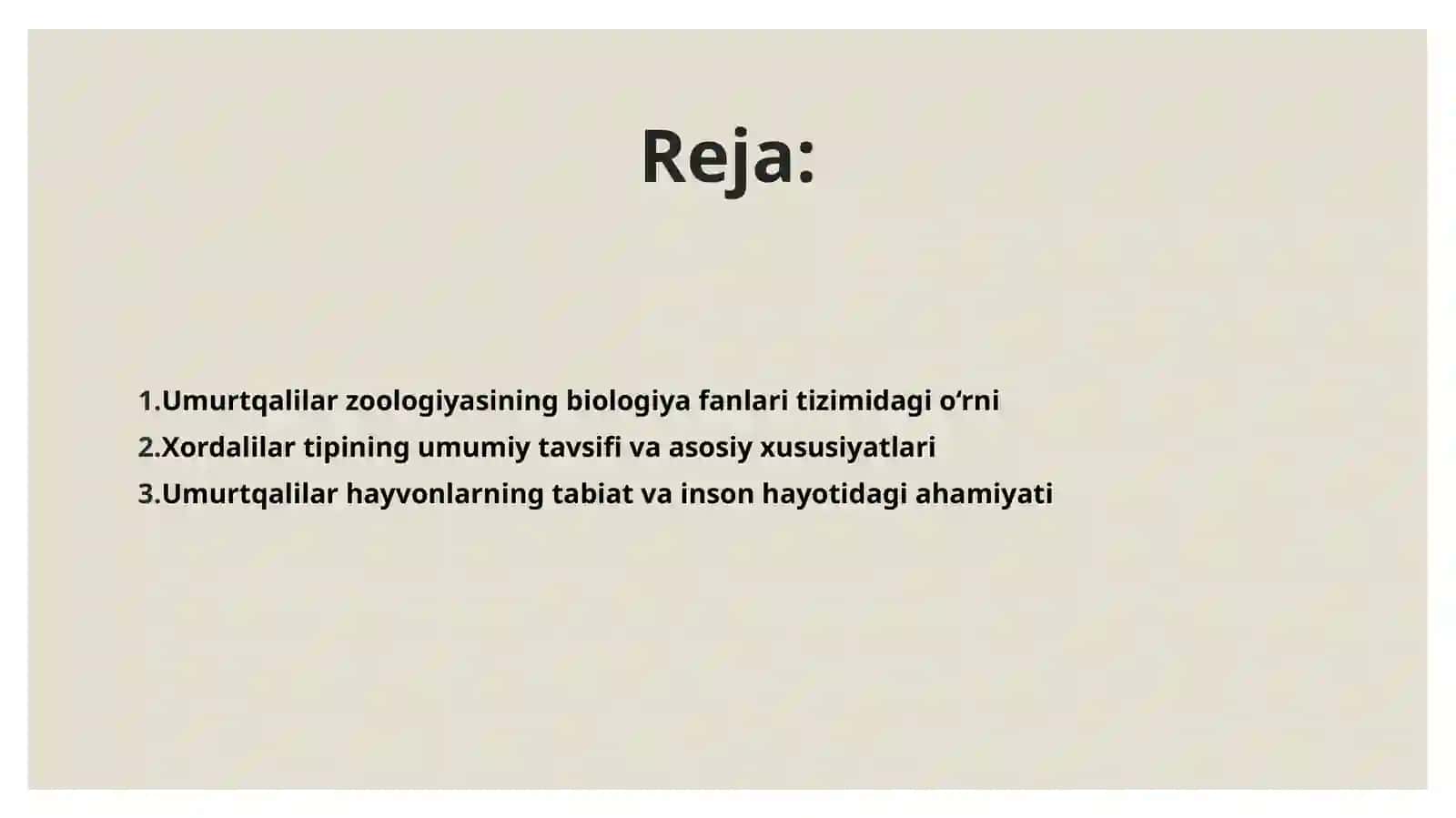 Umurtqalilar zoologiyasining hozirgi zamon biologik fanlar orasida tutgan o'rni. Xordalilar tipi. 2