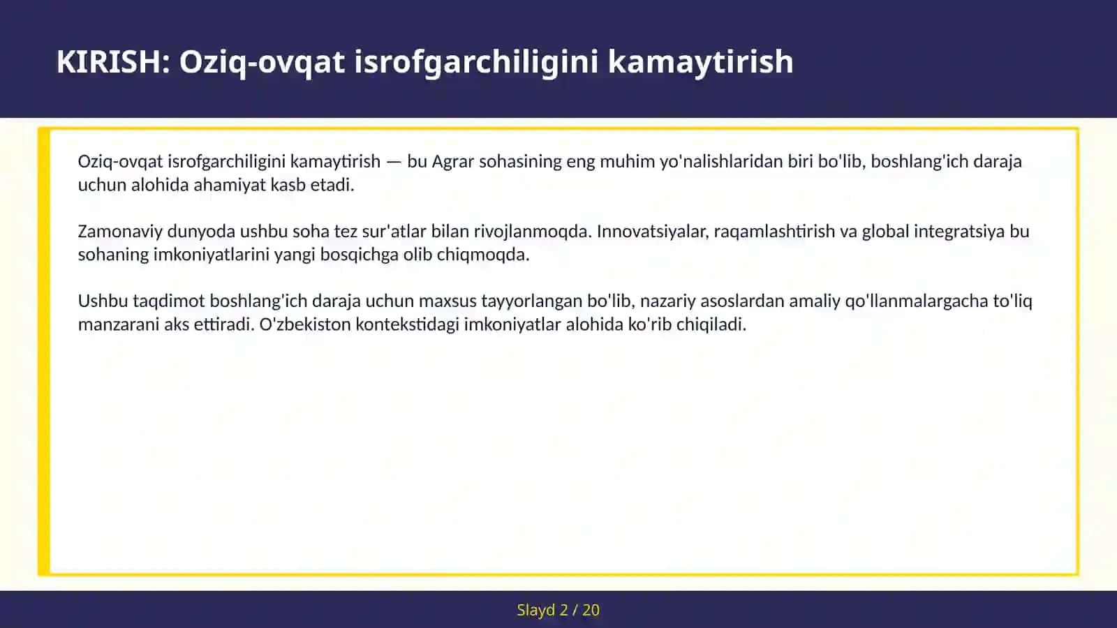 Oziq-ovqat isrofgarchiligini kamaytirish 2