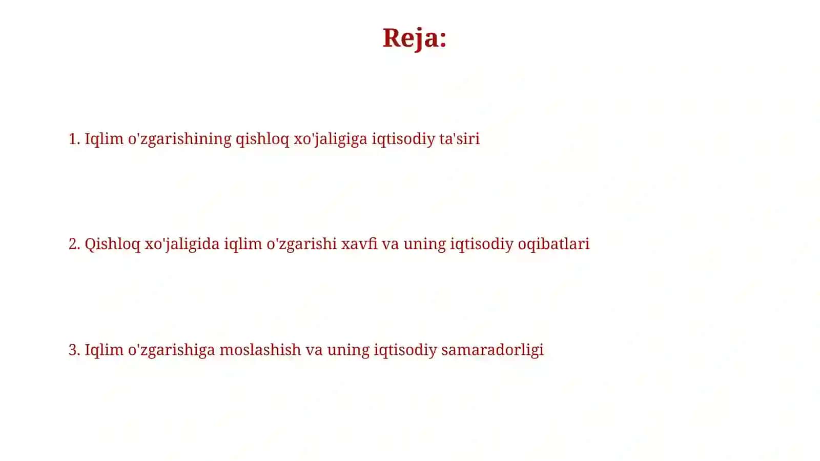 Iqlim o'zgarishining qishloq xo'jaligiga tasirini iqtisodiy baholash 2