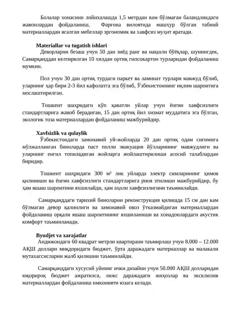 Turar joy binolarini interyerini shakllantirish uchun zarur talablar va sharoitlar 2
