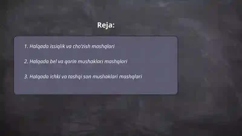 Halqada issiqlik va choʻzish mashqlari 2