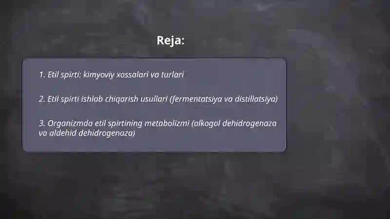 Etil spirti: kimyoviy xossalari va turlari 2