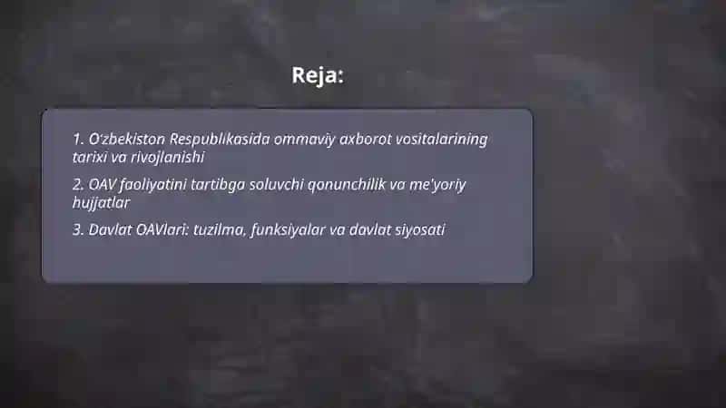 O’zbekiston Respublikasida ommaviy axborot vositalarining faoliyati 2