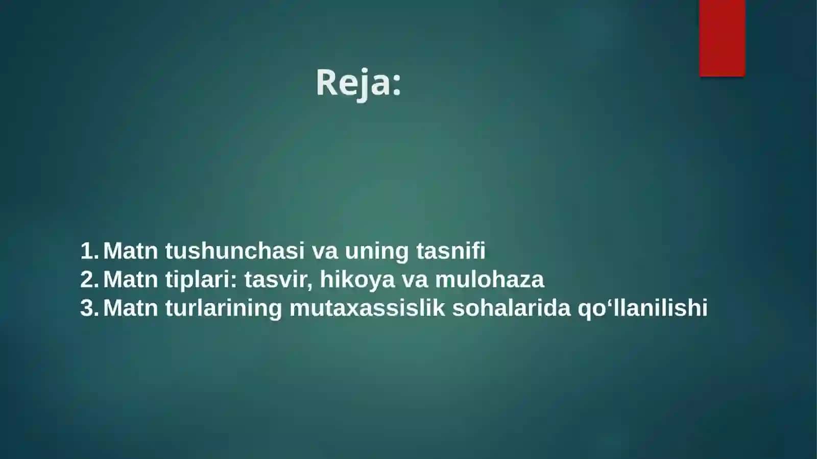 Matn tiplari tasvir, hikoya, mulohaza (mutaxassislikka oid matnlar misolida) 2