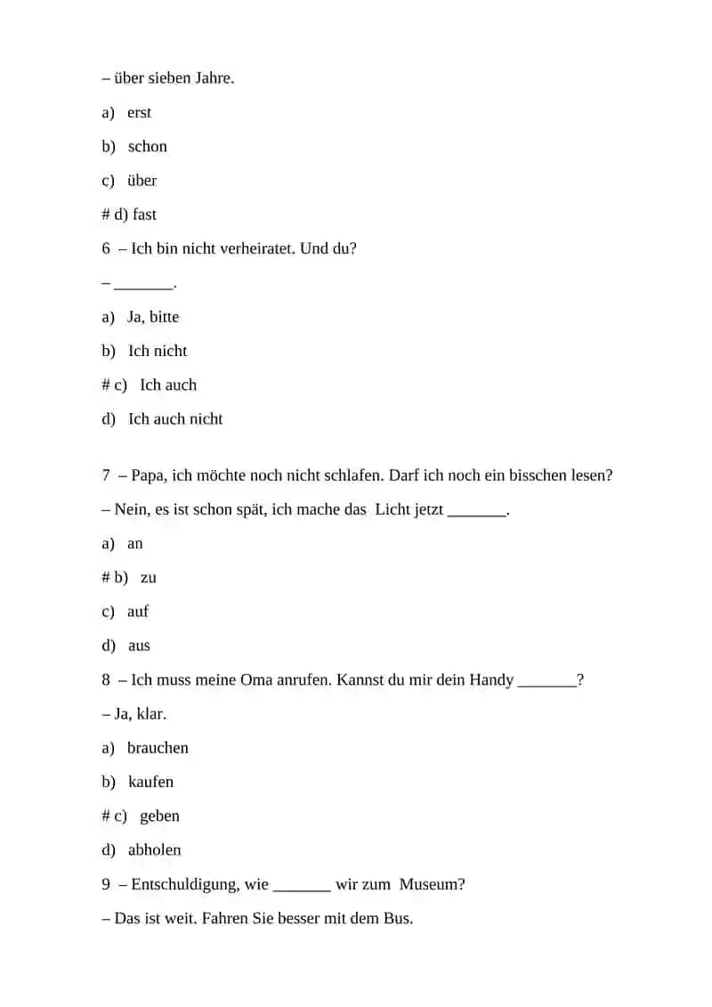 German Language Exam Questions 2