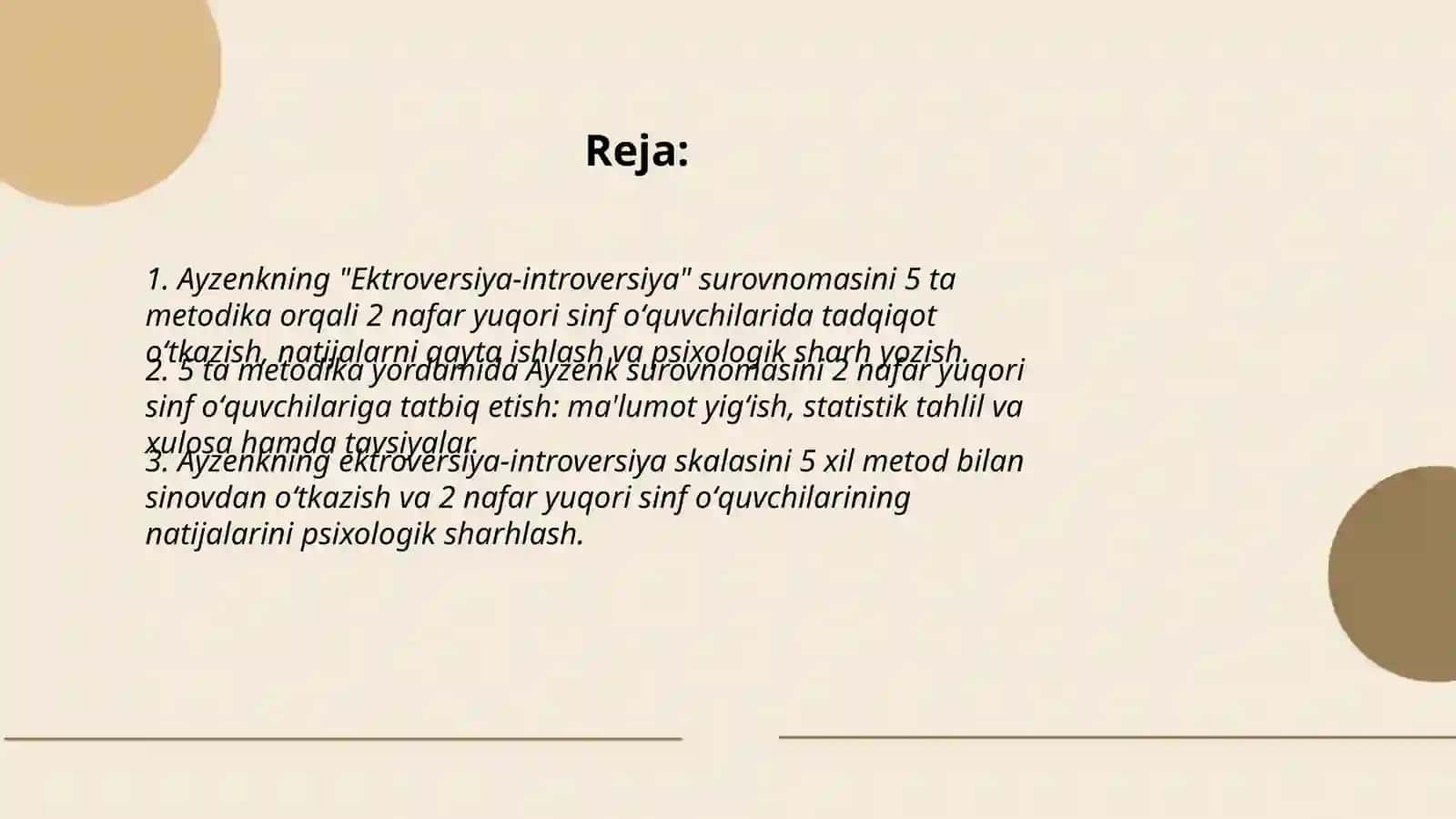 Ayzenkning "Ektroversiya-introversiya" surovnomasini 5 ta metodika 2