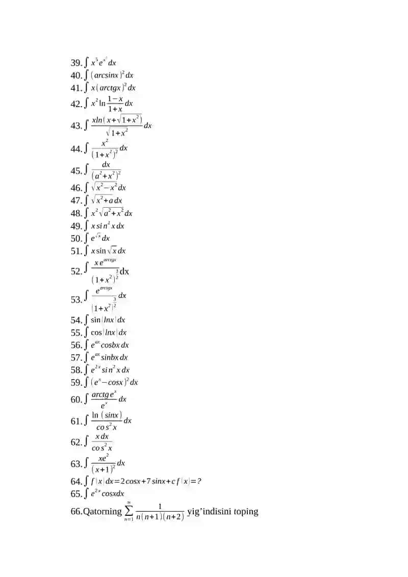 Matematika yo’nalishi 1-kurs talabalari uchun nazorat savollari va masalalari 2
