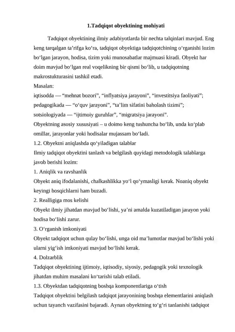 TADQIQOT OB'EKTI PREDMETI VA ULARNI SHAKLLANTIRISH 2